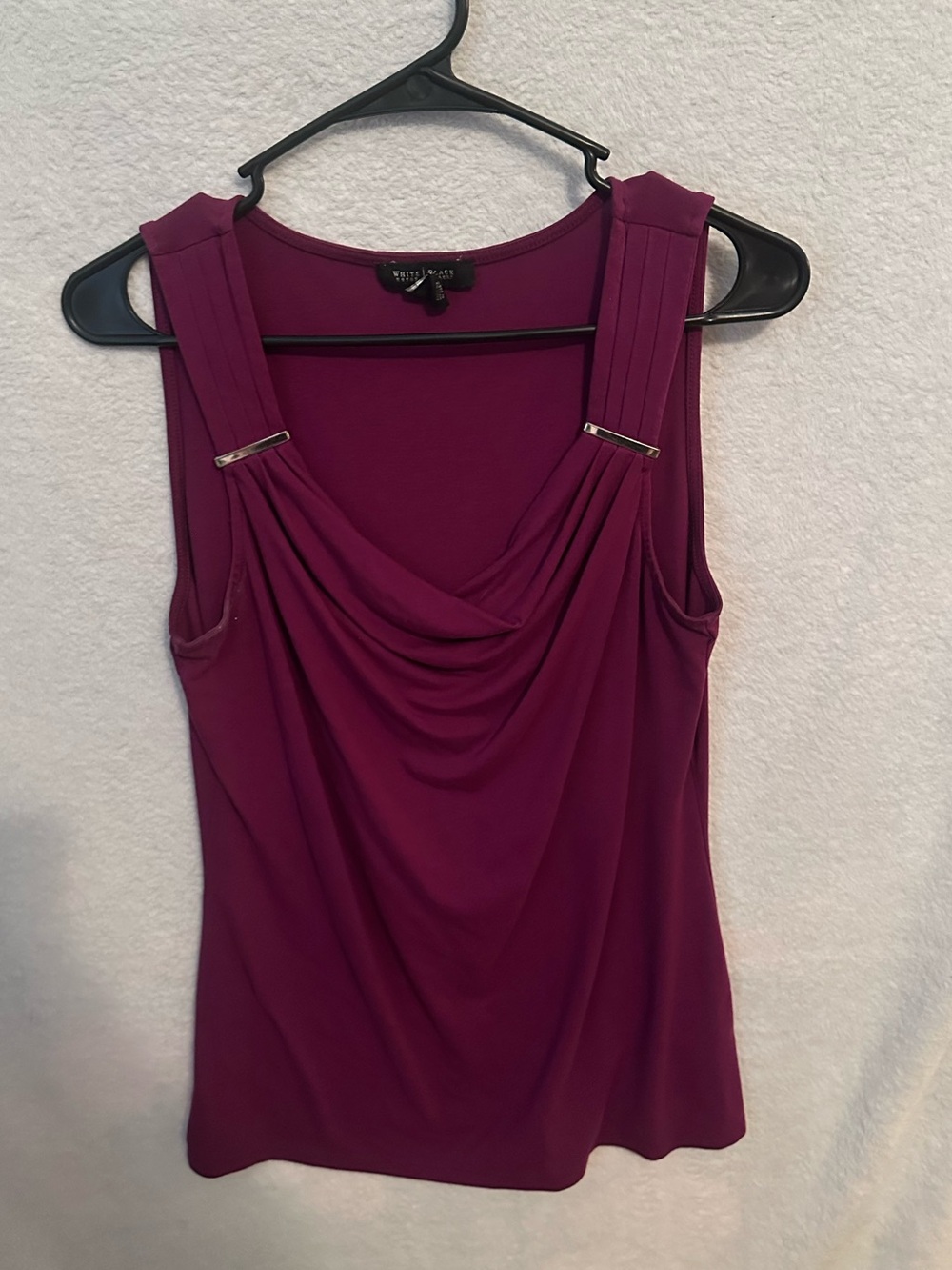 White House Black Market Plum Draped Sleeveless Blouse
